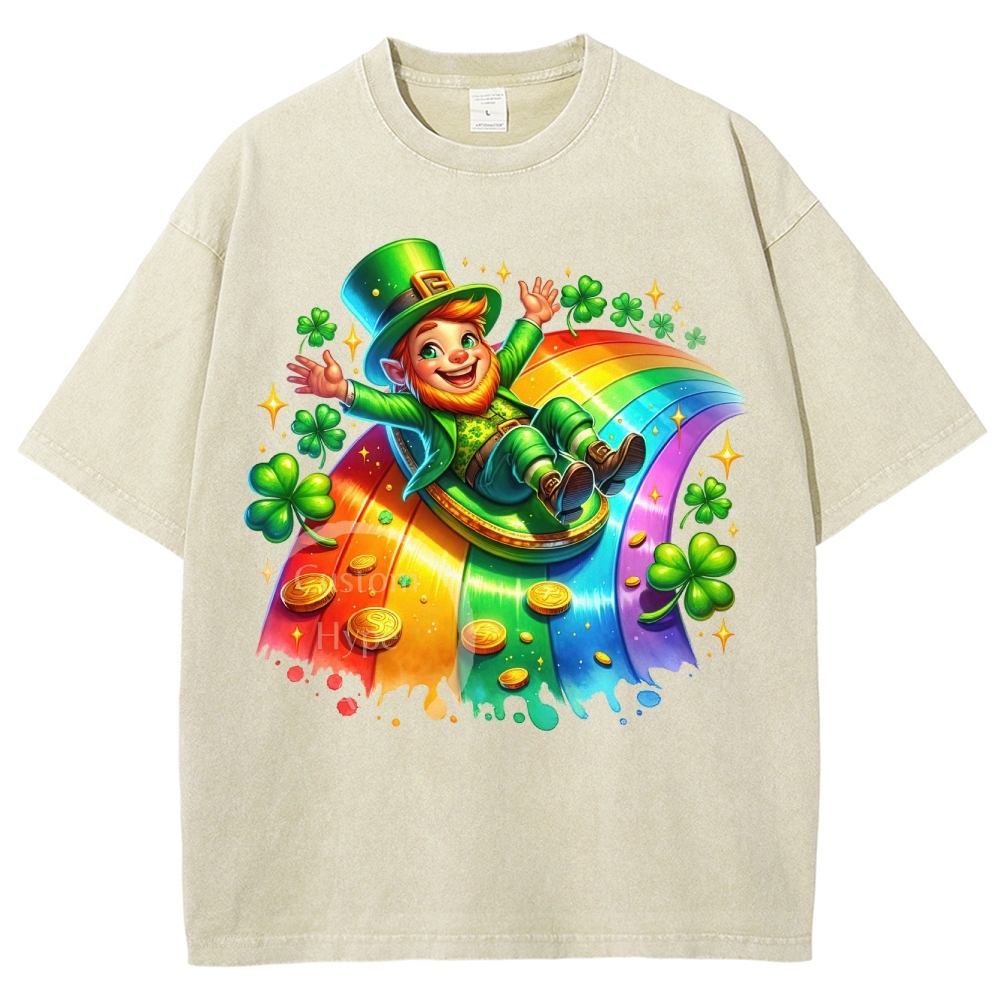 Leprechaun Rainbow Slide Washed T-Shirt