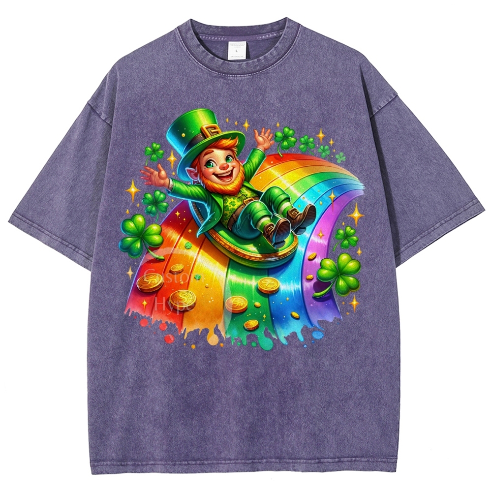 Leprechaun Rainbow Slide Washed T-Shirt