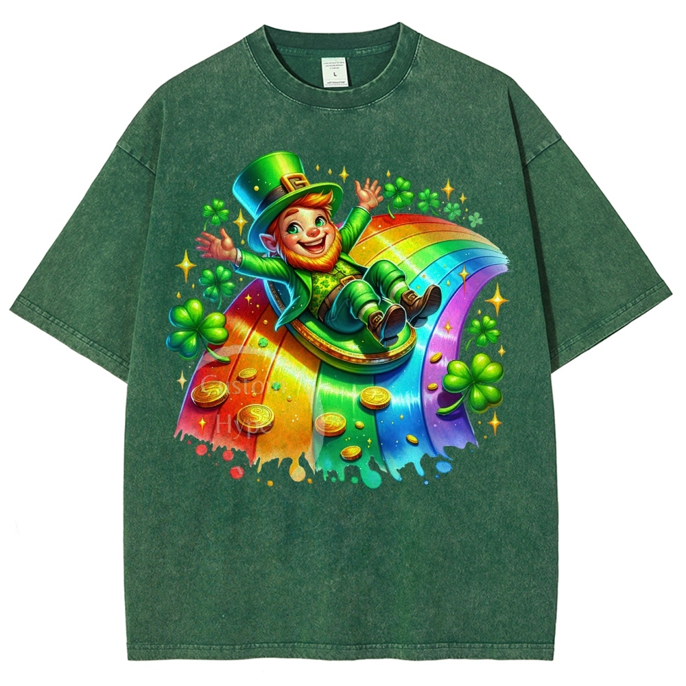Leprechaun Rainbow Slide Washed T-Shirt