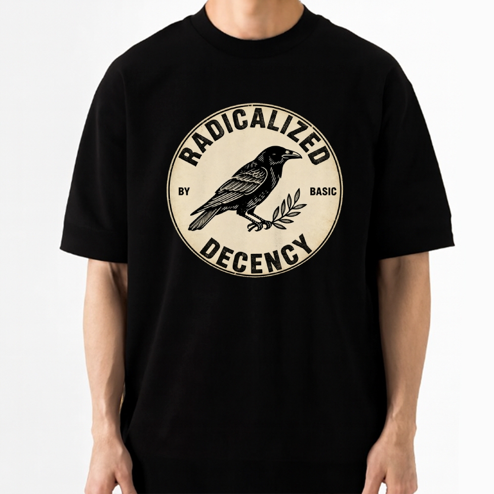 Raven Radicalized By Basic Decency Retro Art Cotton T-shirt