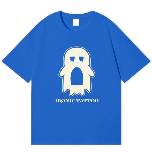 Grumpy Ghost Ironic Tattoo Minimal Lazy Cotton T-shirt