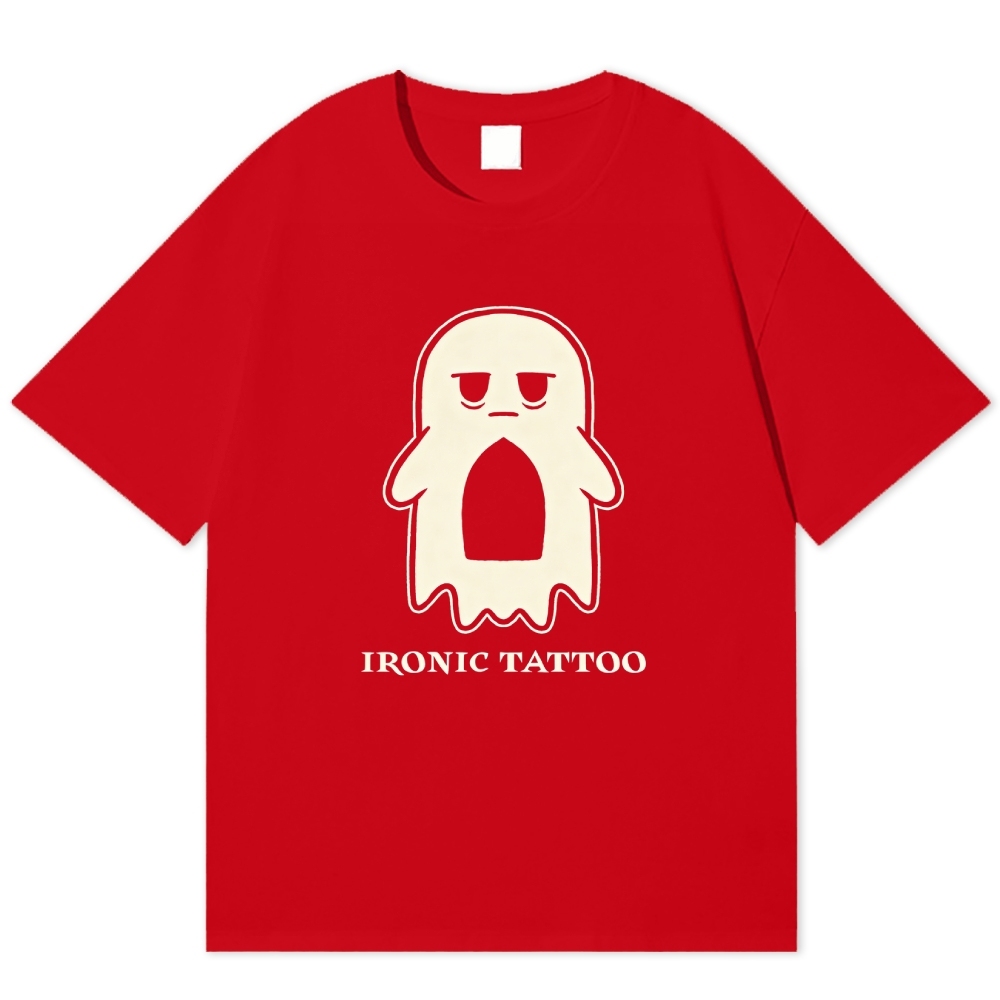 Grumpy Ghost Ironic Tattoo Minimal Lazy Cotton T-shirt