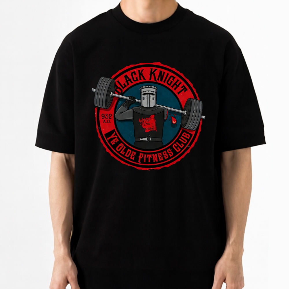 Black Knight Ye Olde Fitness Club Retro Parody Cotton T-shirt