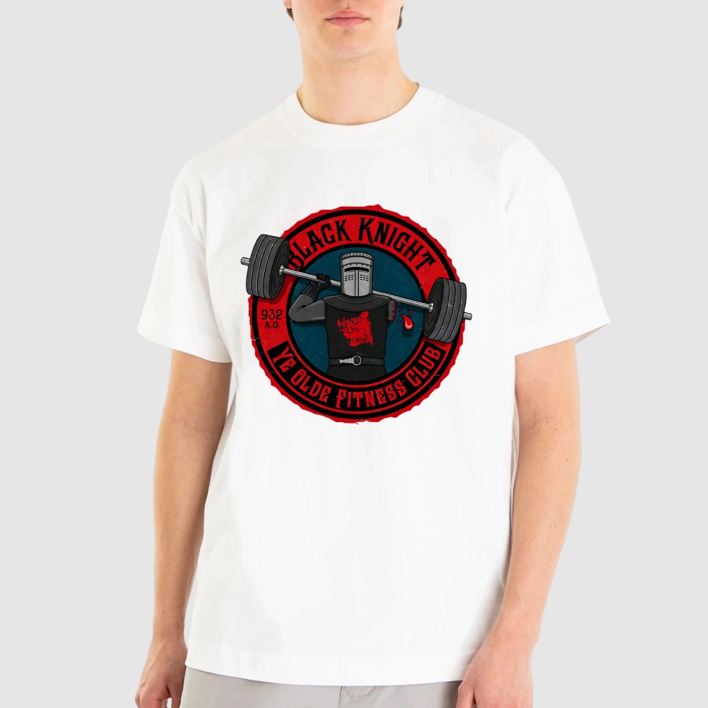 Black Knight Ye Olde Fitness Club Retro Parody Cotton T-shirt