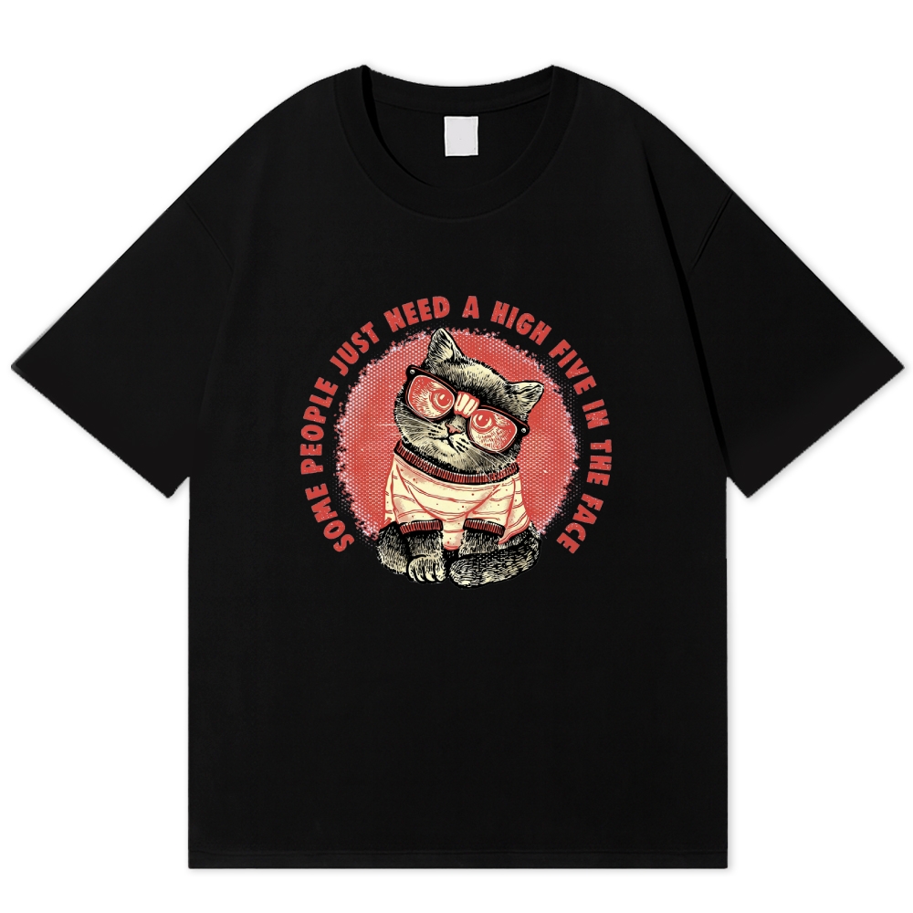 Cool Cat High Five In The Face Retro Humor Cotton T-shirt