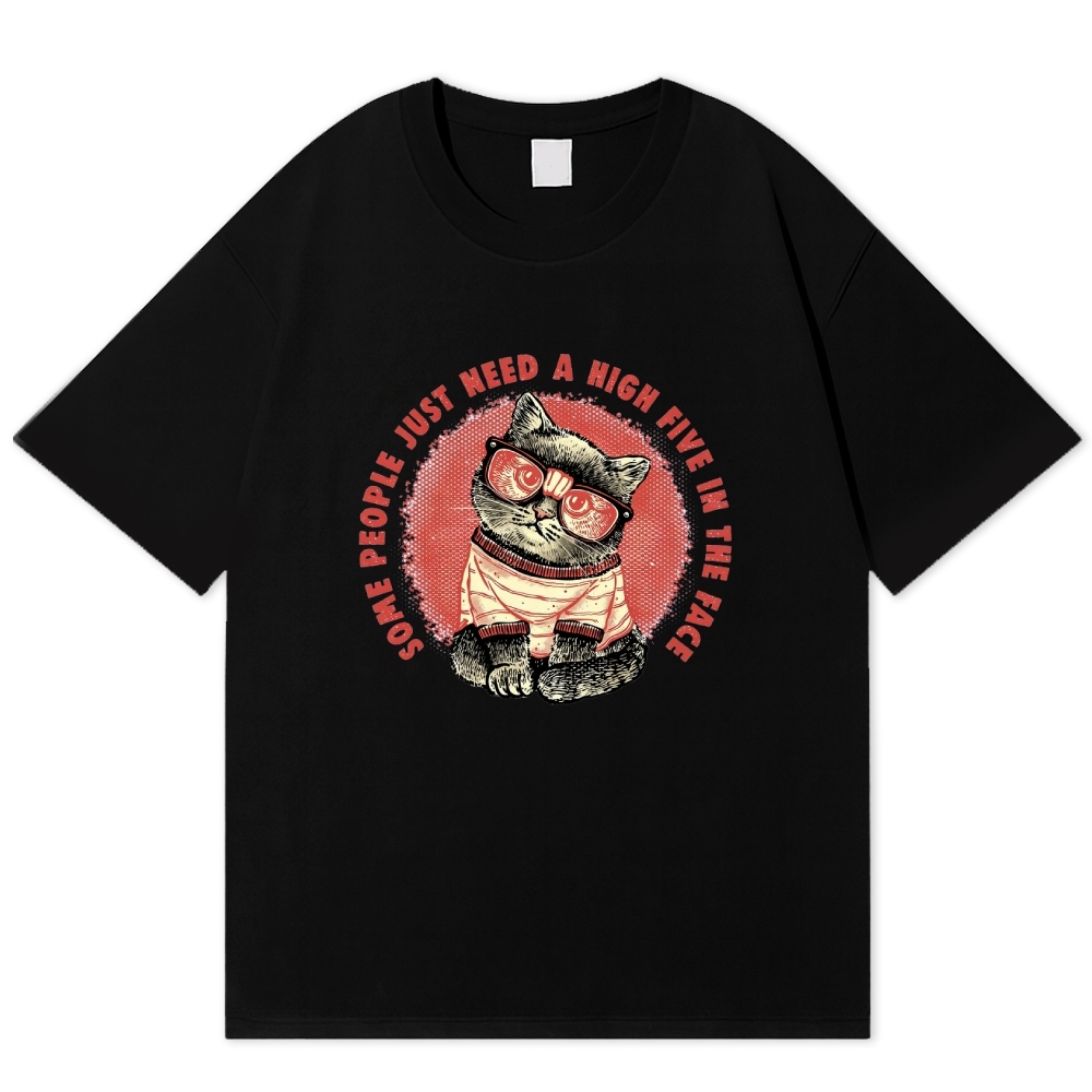 Cool Cat High Five In The Face Retro Humor Cotton T-shirt