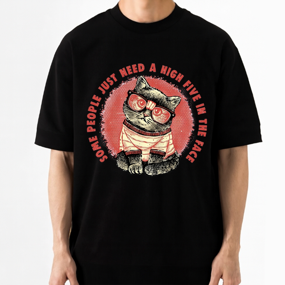 Cool Cat High Five In The Face Retro Humor Cotton T-shirt