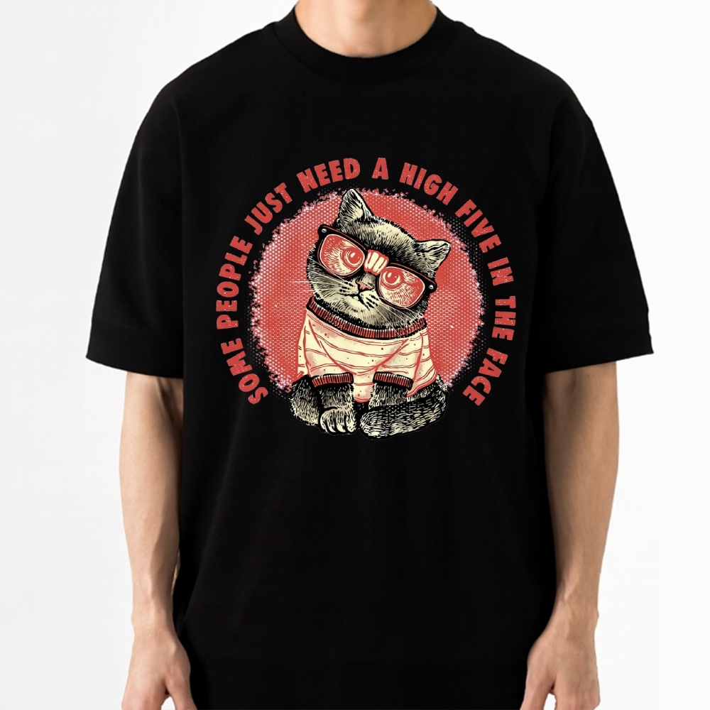 Cool Cat High Five In The Face Retro Humor Cotton T-shirt