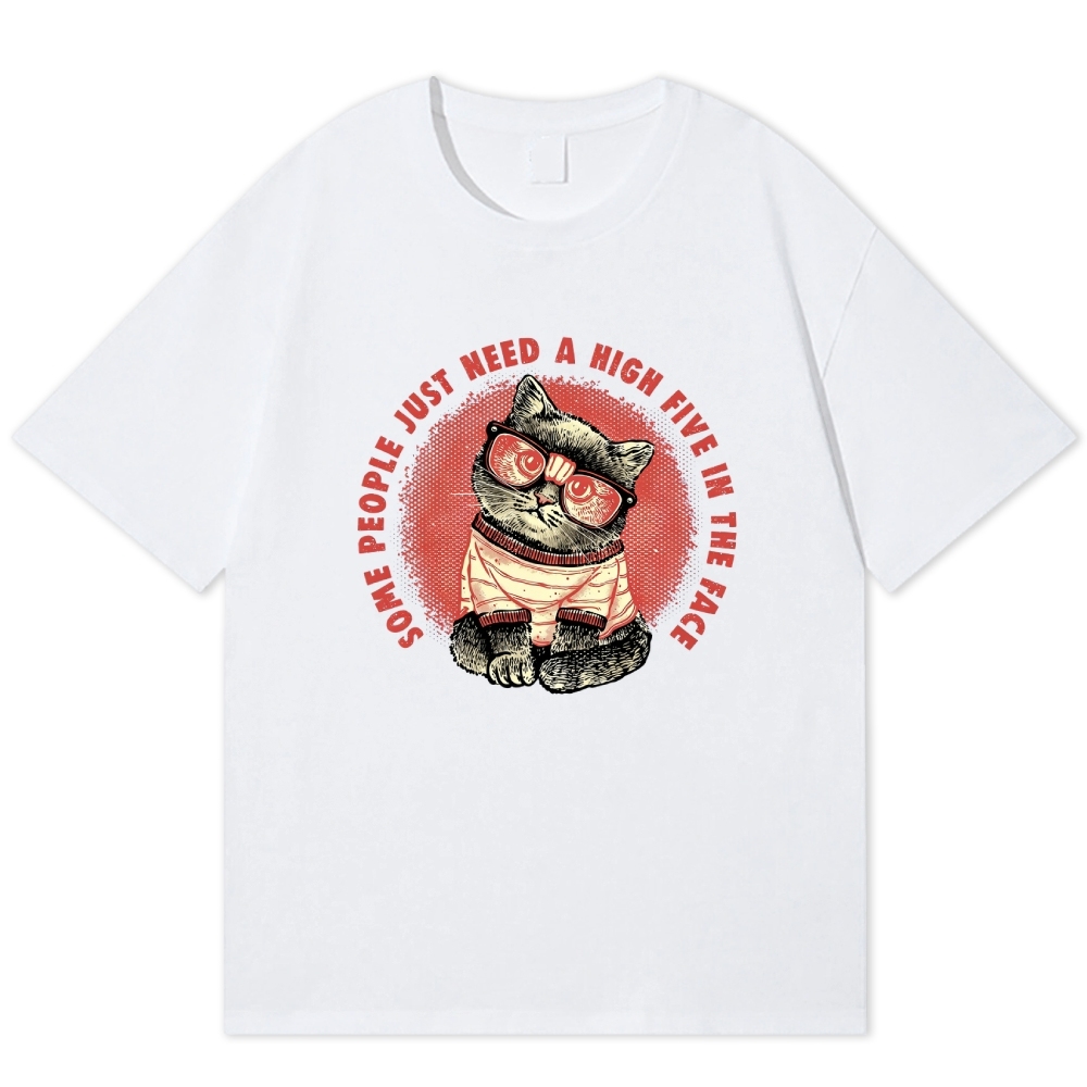 Cool Cat High Five In The Face Retro Humor Cotton T-shirt