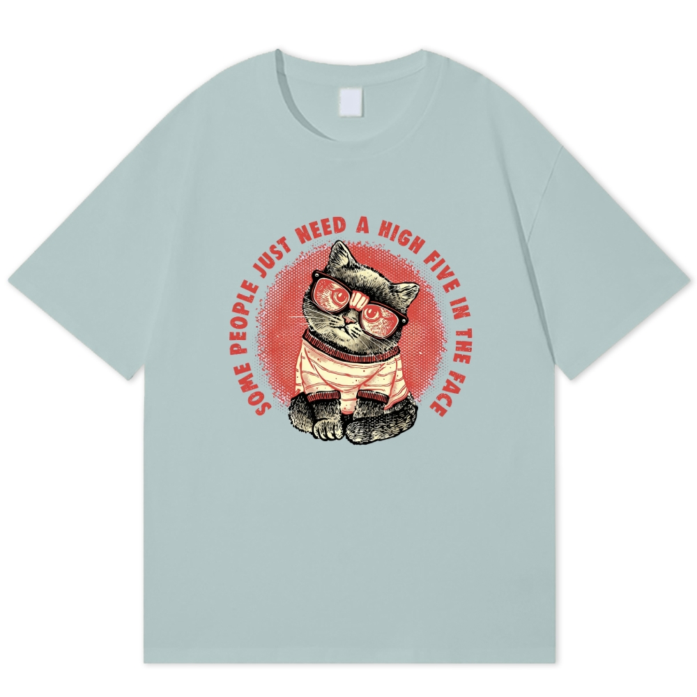 Cool Cat High Five In The Face Retro Humor Cotton T-shirt