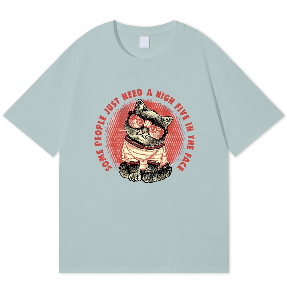 Cool Cat High Five In The Face Retro Humor Cotton T-shirt