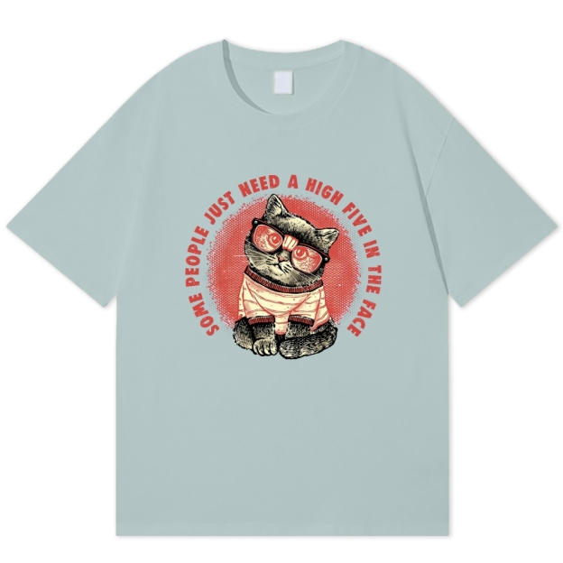 Cool Cat High Five In The Face Retro Humor Cotton T-shirt