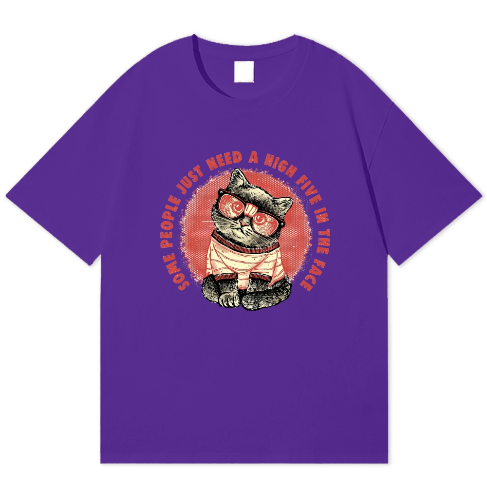 Cool Cat High Five In The Face Retro Humor Cotton T-shirt