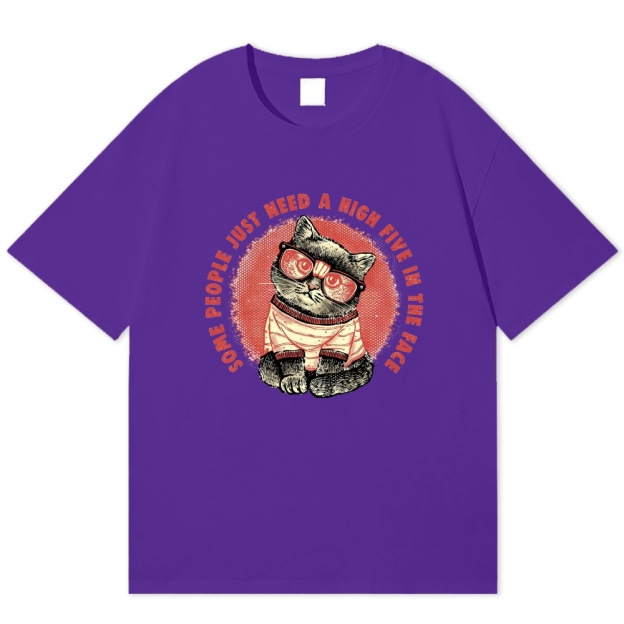 Cool Cat High Five In The Face Retro Humor Cotton T-shirt