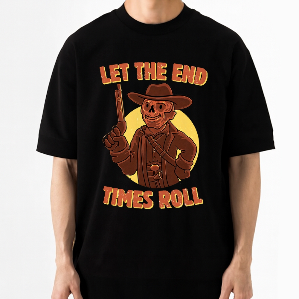 Skeleton Cowboy End Times Retro Western Cotton T-shirt