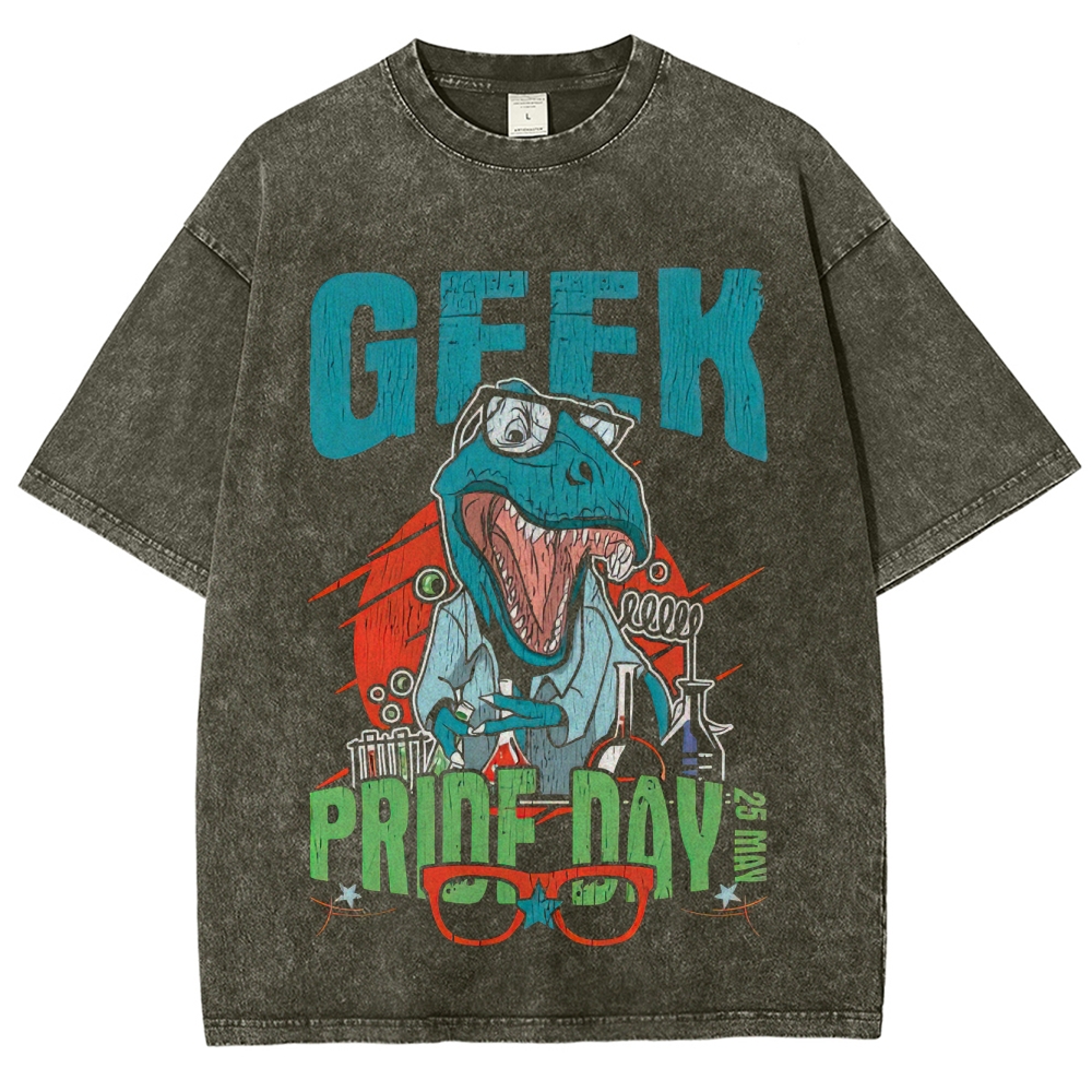 Geek Pride Day Dino Scientist Washed T-Shirt