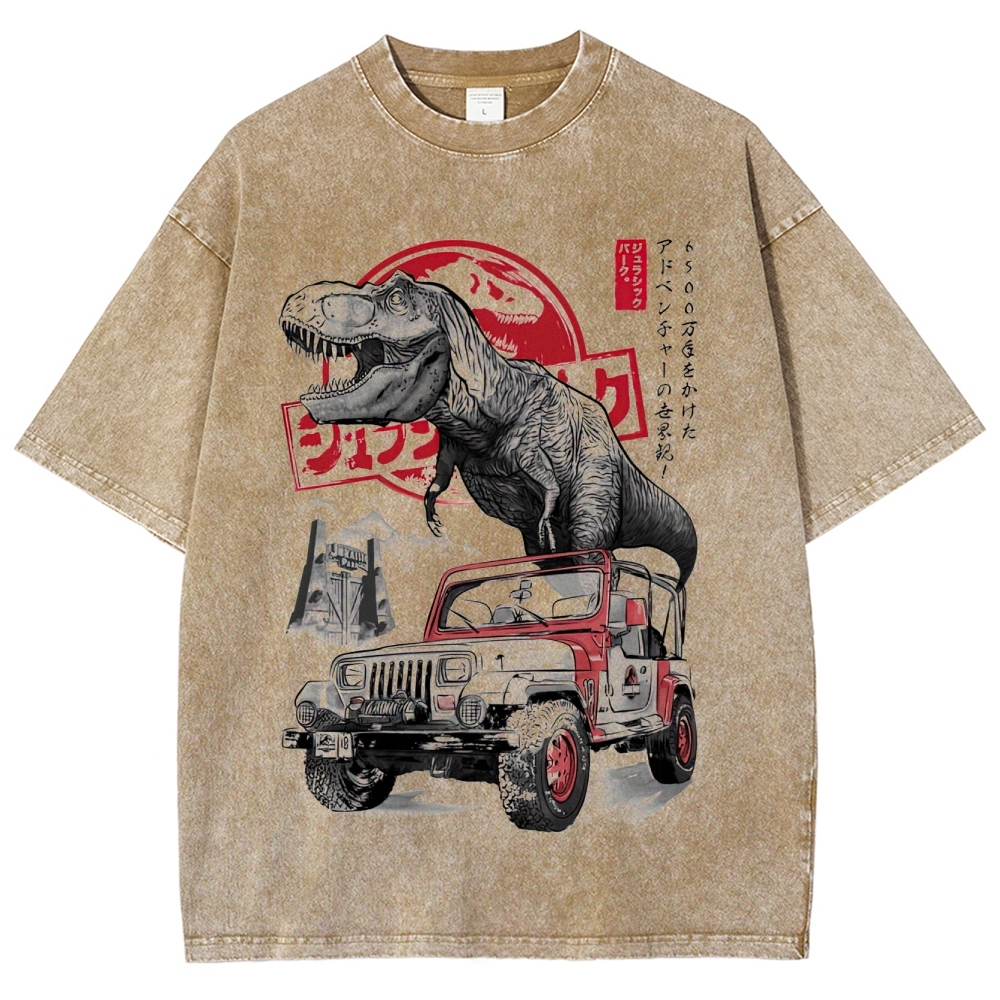 Japanese Style T-Rex Jeep Washed T-Shirt