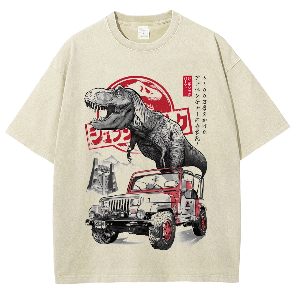Japanese Style T-Rex Jeep Washed T-Shirt