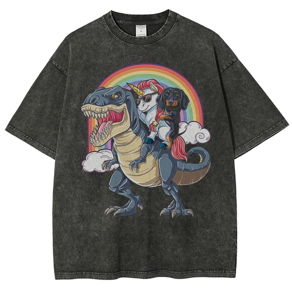 T-Rex Unicorn Rainbow Ride Washed T-Shirt