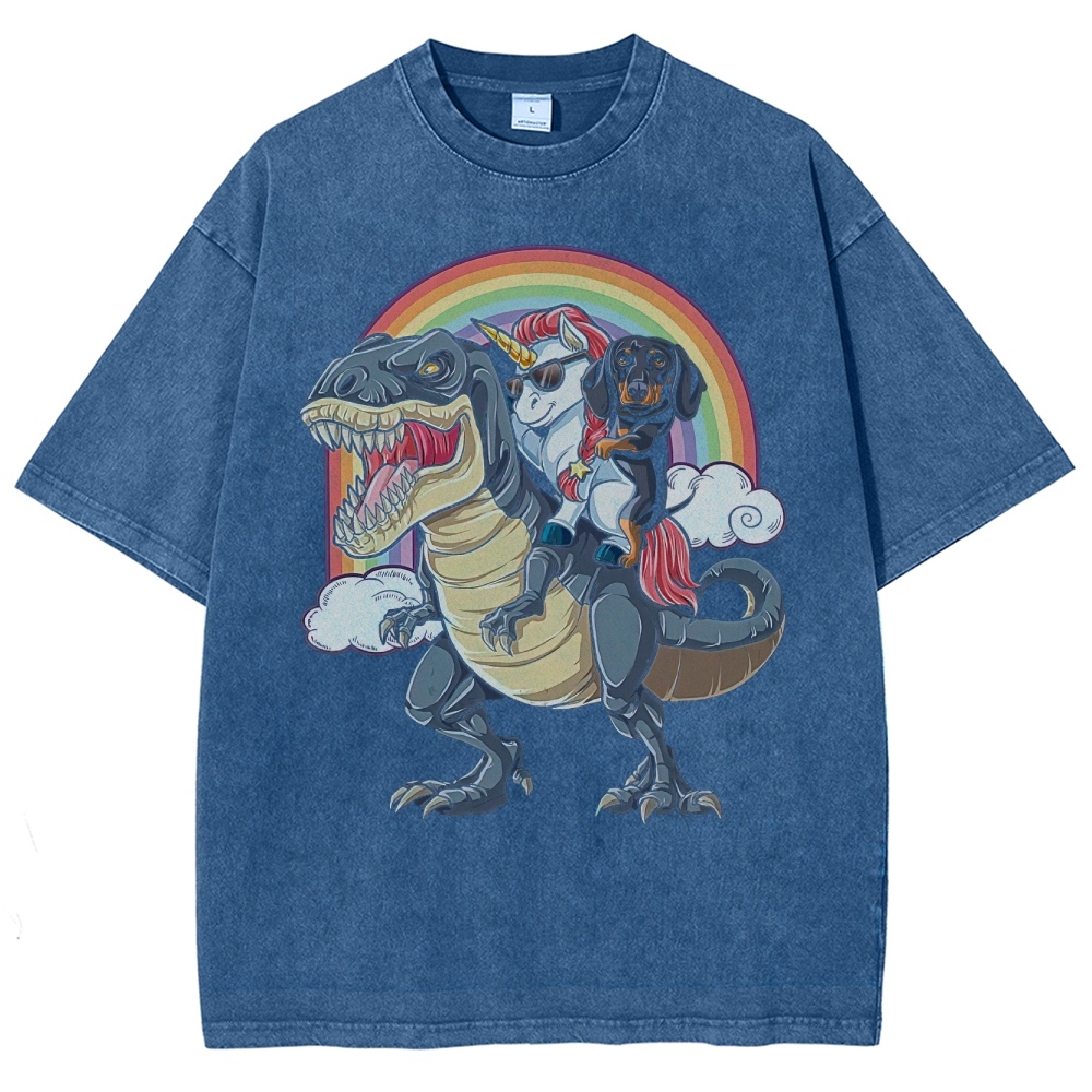 T-Rex Unicorn Rainbow Ride Washed T-Shirt