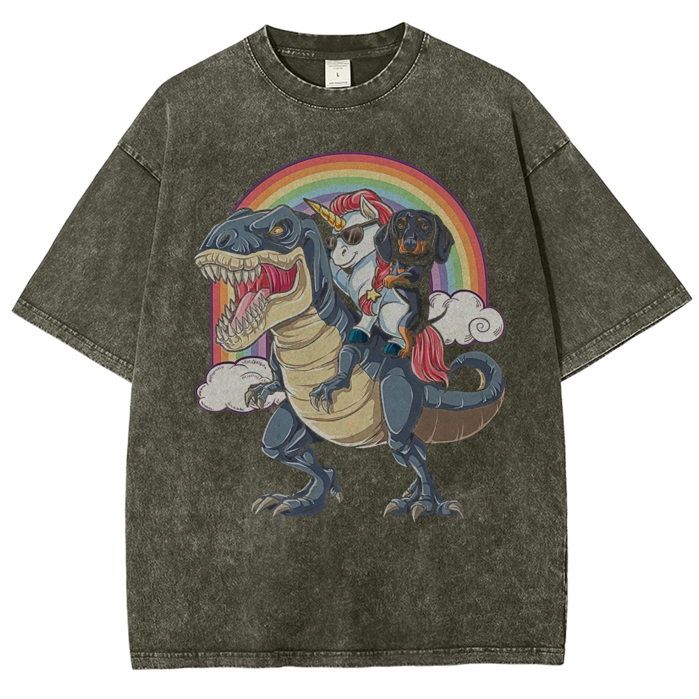 T-Rex Unicorn Rainbow Ride Washed T-Shirt