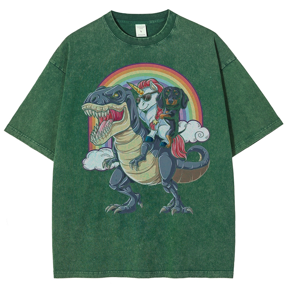 T-Rex Unicorn Rainbow Ride Washed T-Shirt