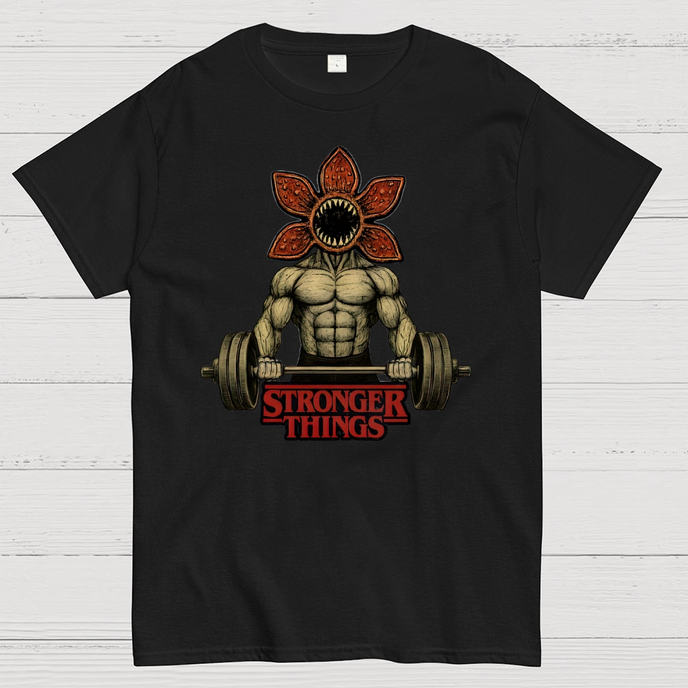 Demogorgon Weightlifting Stronger Things Cotton T-shirt