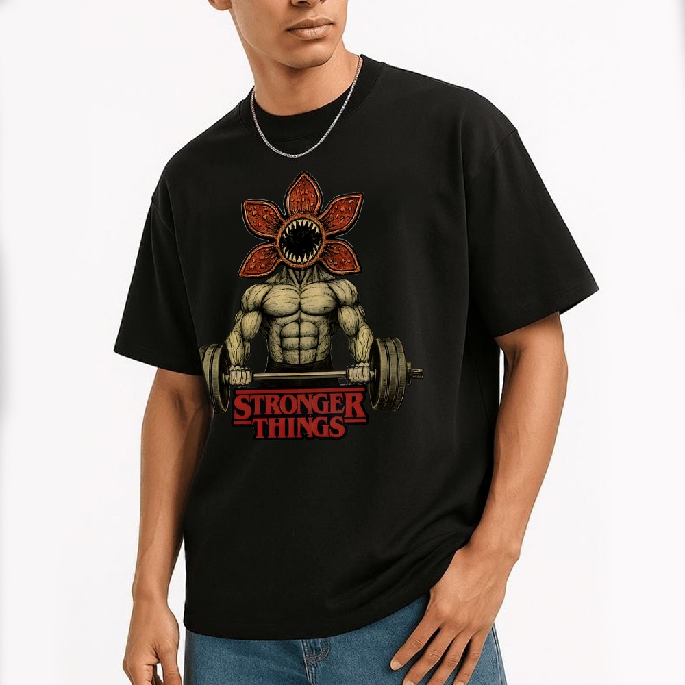 Demogorgon Weightlifting Stronger Things Cotton T-shirt