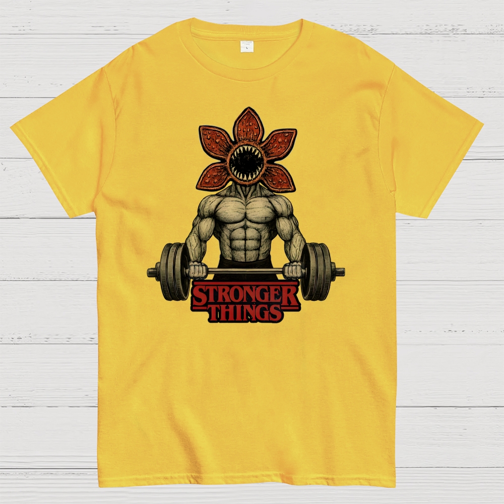 Demogorgon Weightlifting Stronger Things Cotton T-shirt