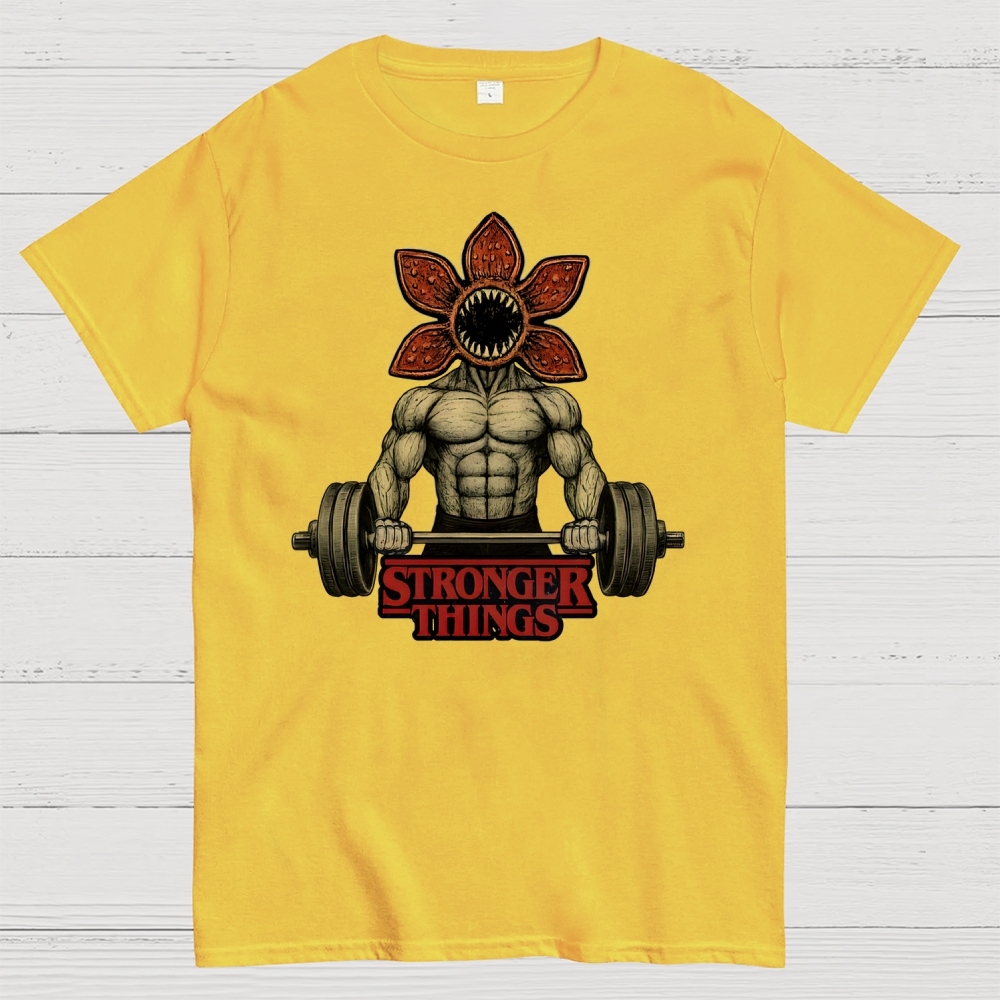 Demogorgon Weightlifting Stronger Things Cotton T-shirt