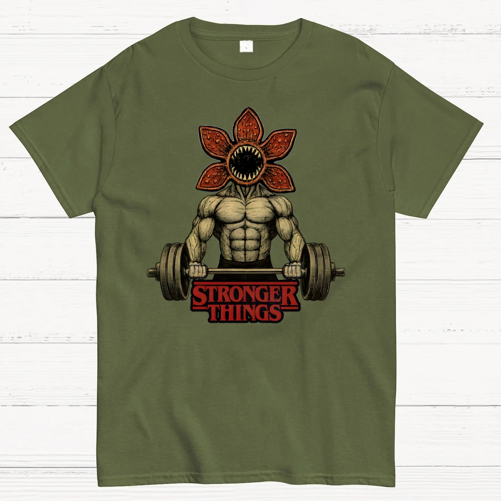 Demogorgon Weightlifting Stronger Things Cotton T-shirt