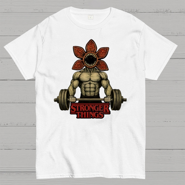 Demogorgon Weightlifting Stronger Things Cotton T-shirt