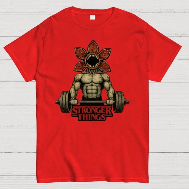 Demogorgon Weightlifting Stronger Things Cotton T-shirt
