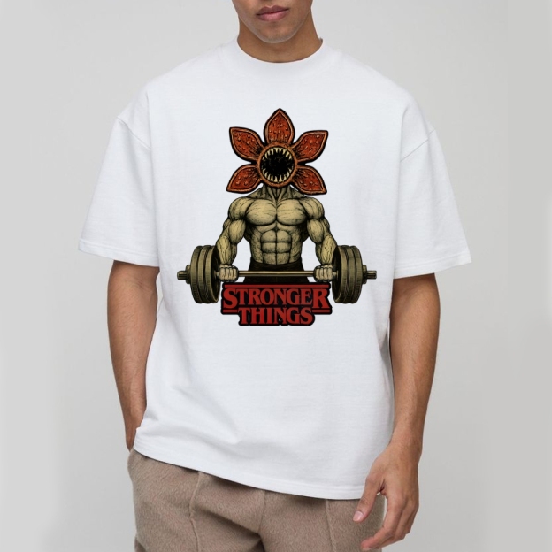 Demogorgon Weightlifting Stronger Things Cotton T-shirt