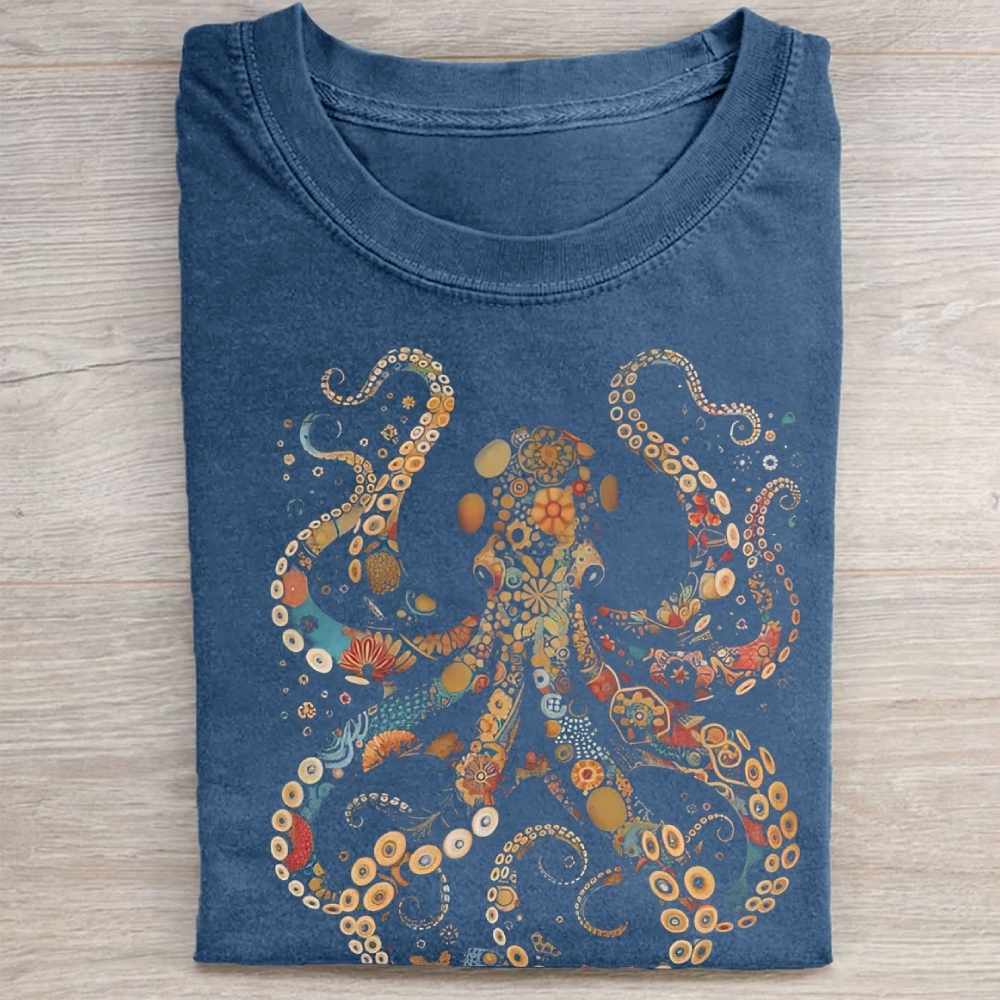 Vintage Flower Patterns Floral Octopus Washed Tee
