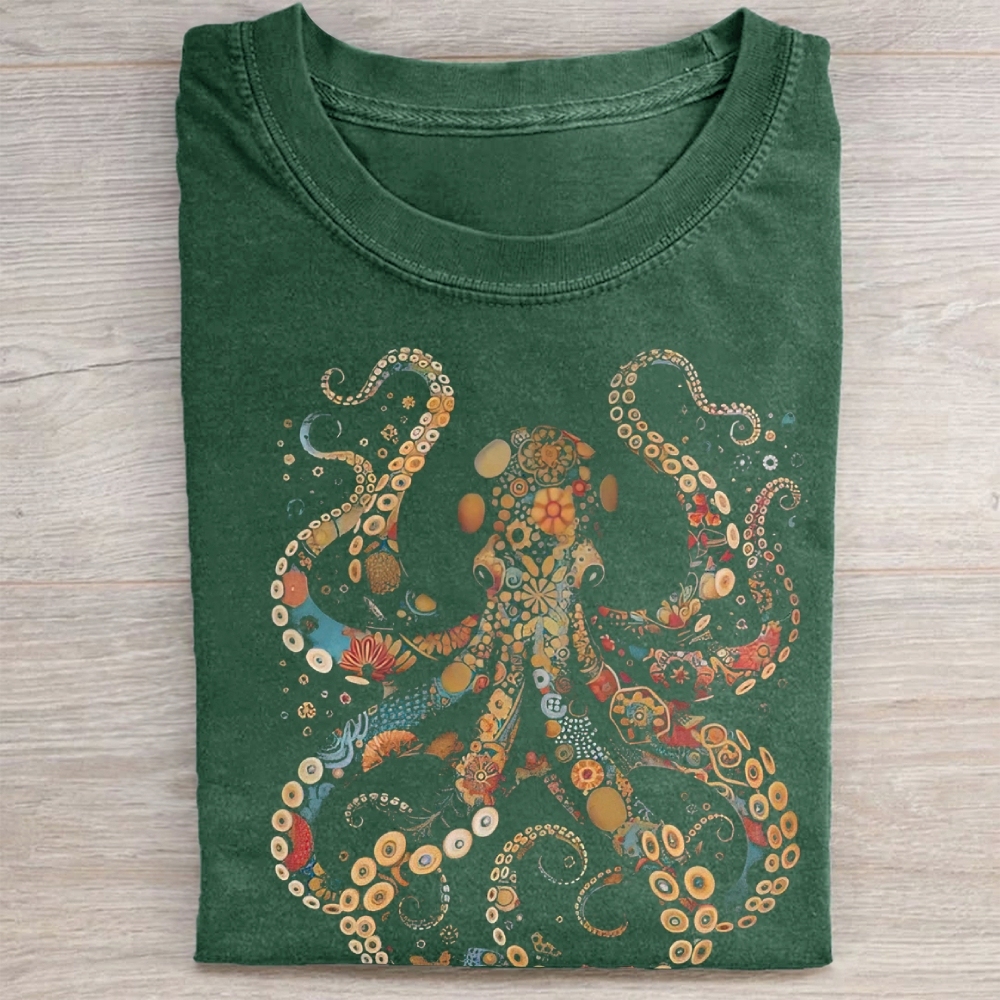 Vintage Flower Patterns Floral Octopus  Washed Tee 