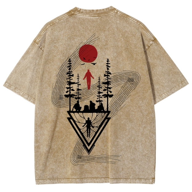 Abstract Nature Graphic Washed T-Shirt 