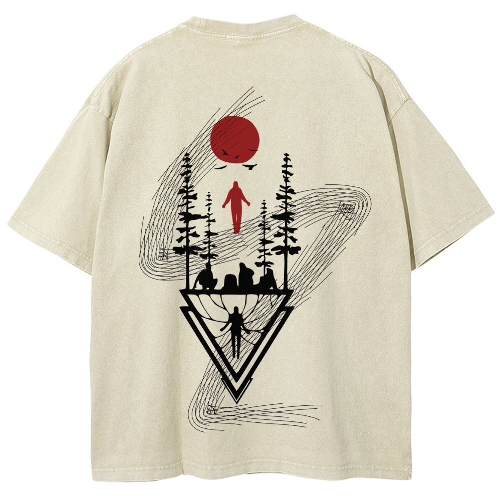 Abstract Nature Graphic Washed T-Shirt 