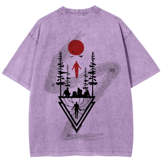 Abstract Nature Graphic Washed T-Shirt 