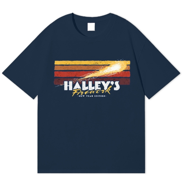 Halley's Comet Firework Retro Space New Year Cotton T-shirt