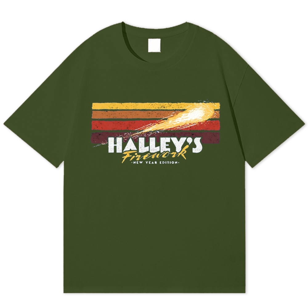 Halley's Comet Firework Retro Space New Year Cotton T-shirt