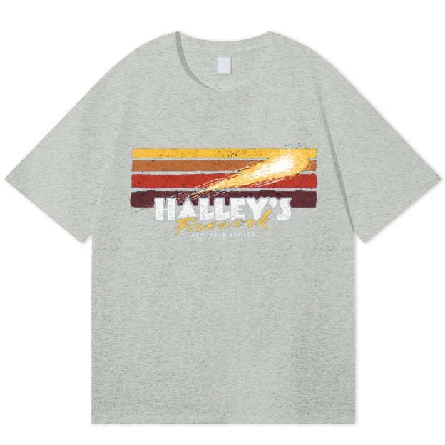 Halley's Comet Firework Retro Space New Year Cotton T-shirt