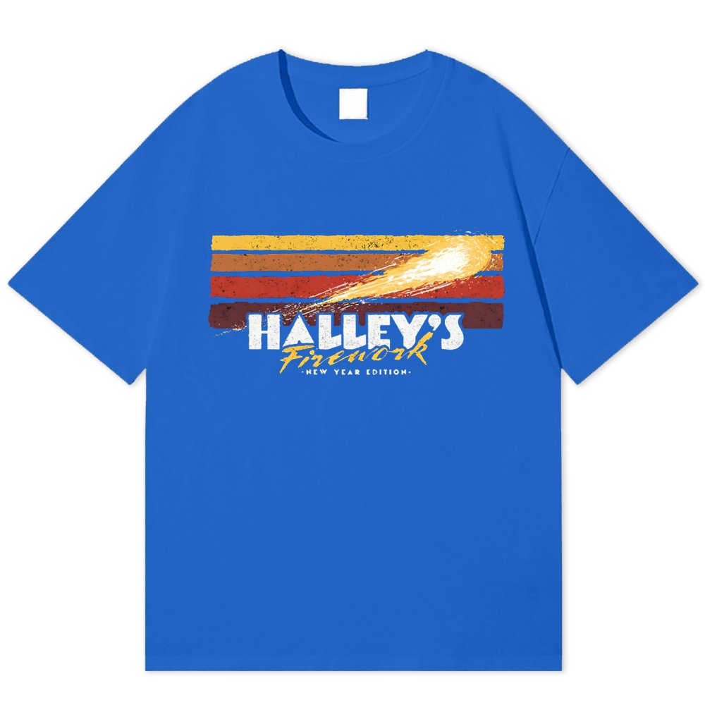 Halley's Comet Firework Retro Space New Year Cotton T-shirt