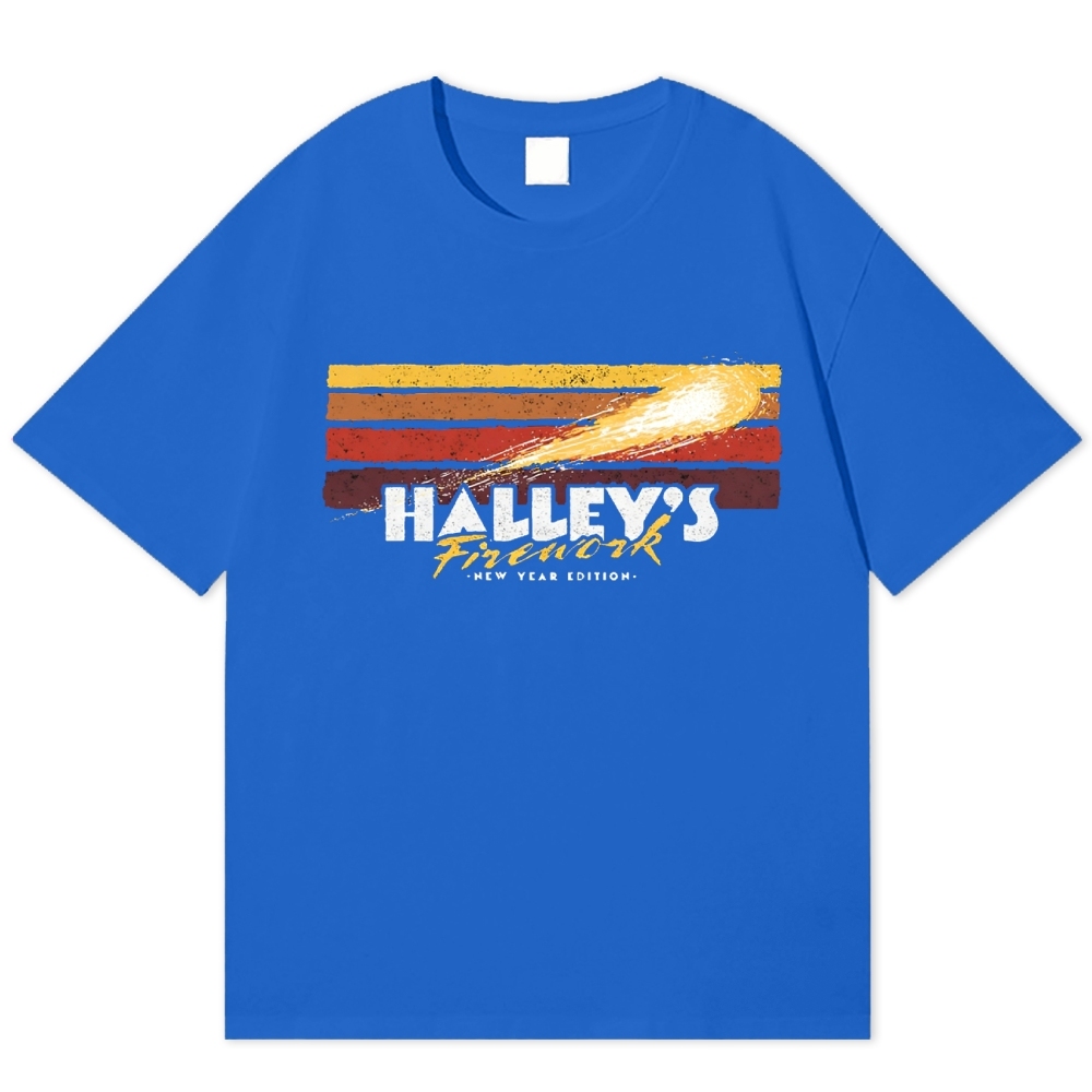 Halley's Comet Firework Retro Space New Year Cotton T-shirt