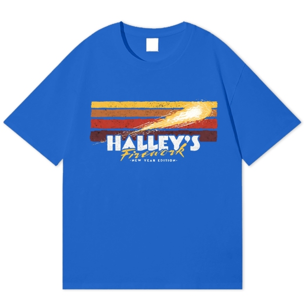 Halley's Comet Firework Retro Space New Year Cotton T-shirt