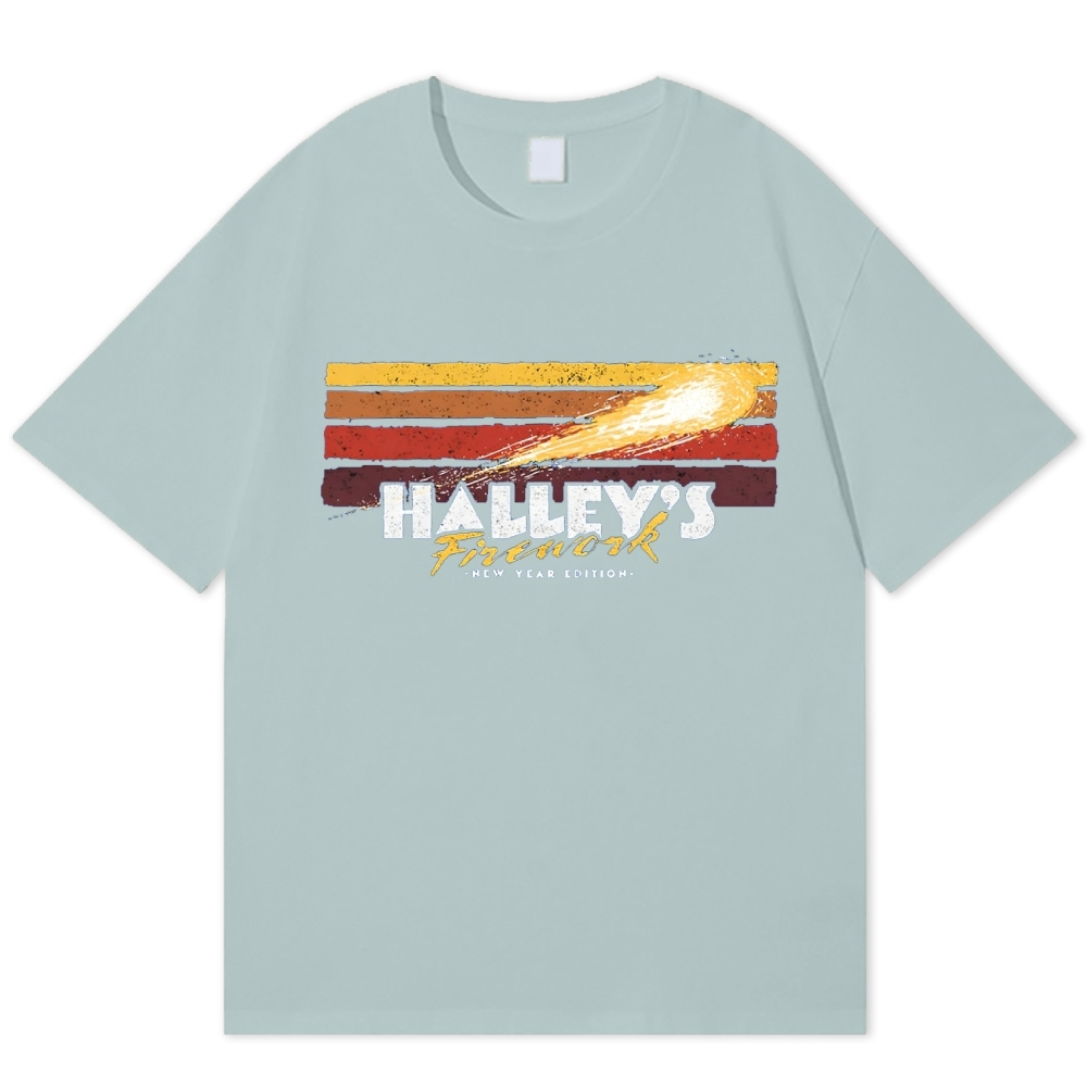 Halley's Comet Firework Retro Space New Year Cotton T-shirt