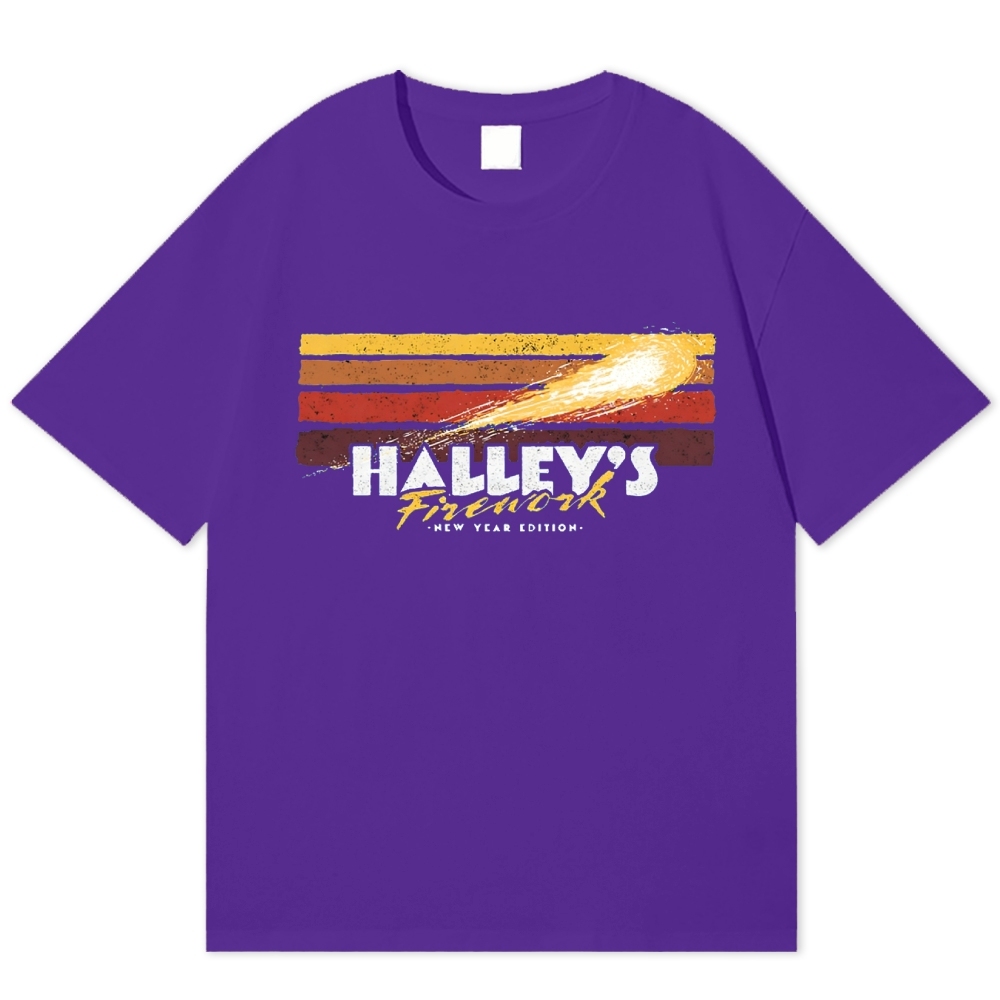 Halley's Comet Firework Retro Space New Year Cotton T-shirt