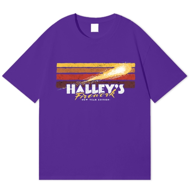 Halley's Comet Firework Retro Space New Year Cotton T-shirt