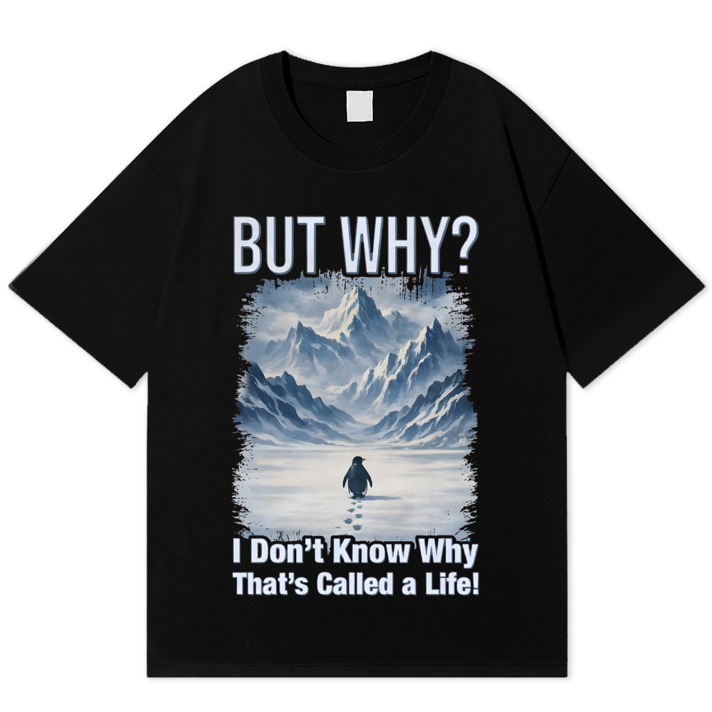 Lonely Penguin Life Question Grunge Healing Cotton T-shirt