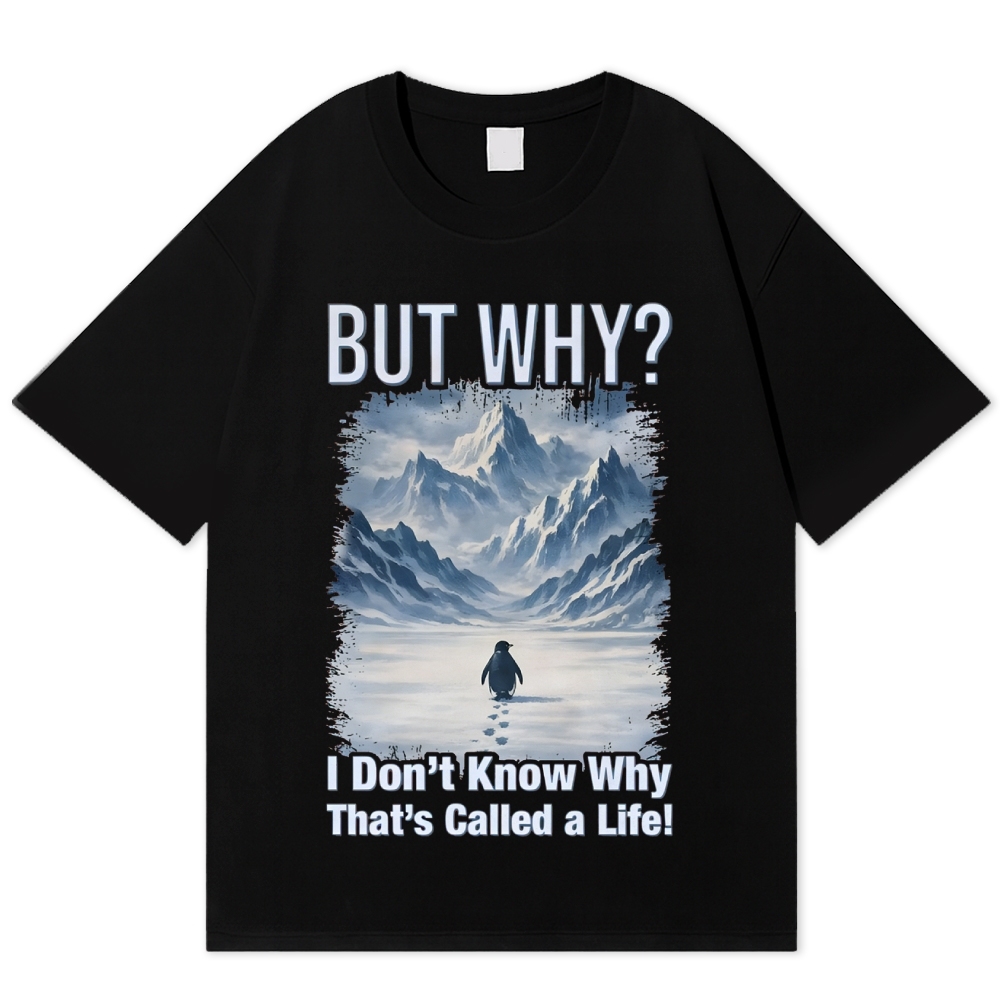 Lonely Penguin Life Question Grunge Healing Cotton T-shirt